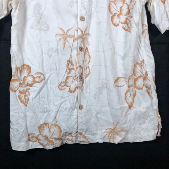 Tommy Bahama Mens Shirt White Gold Hawaiian Camp Vacation Leaf Floral Large - Picture 3 of 11